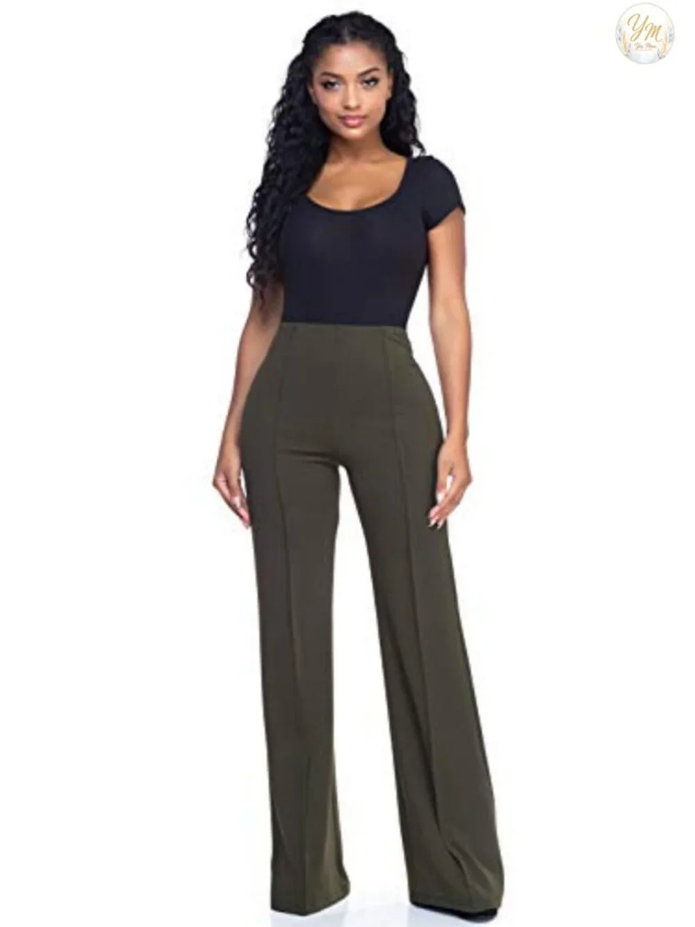 Wide Leg High Waist Dress Pants Stretch Pull On Work Casual Slacks